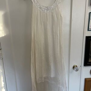 Ivory Sequin Silk Scoop Neck High-Low Dress